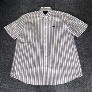 Faconnable Classique Mens Large Short Sleeve Button Down Shirt Striped Cotton L